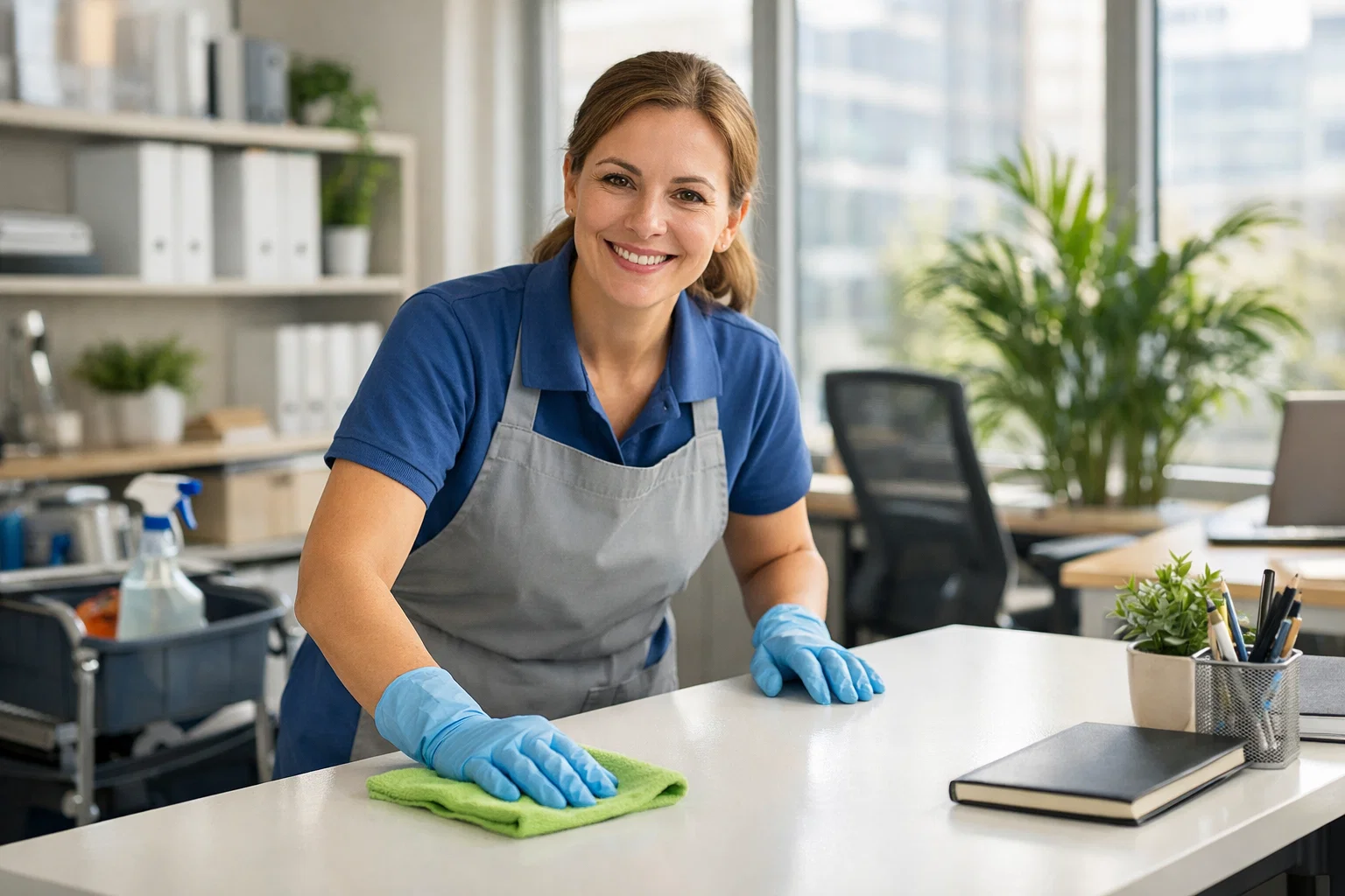 Reinigungskraft bei der Unterhaltsreinigung im Büro – acko